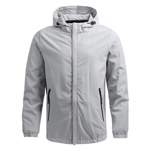 Veste d'extérieur imperméable pour homme Gris clair Coupe-vent à capuche Zip intégral Imperméable Voyage Shell - Product Image 6