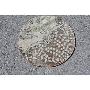 Tapis traditionnel en laine beige vert écologique à poils moyens 1.8x2ft classique turc fait à la main Patchwork Design Latex ovale à manger - Product Image 3