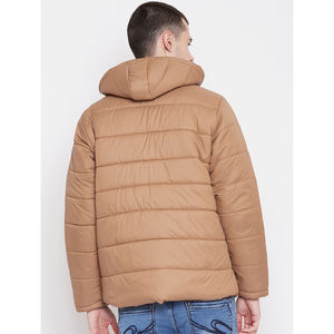 Chaqueta acolchada rellena de algodón a prueba de viento para hombre, color negro, personalizada, con cuello levantado y cremallera, informal, para invierno, exterior, con logotipo personalizado estampado - Product Image 5