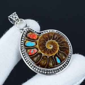 Natural Ammonite Pendant Solid 925 Sterling Silver Unique Bohemian Jewelry for Women & Children's Special Wedding Gift - Product Image 4