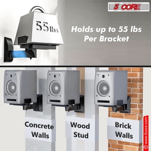 5Core Speaker Wall Mount Adjustable Swivel 15 Inch Space Bookshelf <b>Brackets</b> Pair - Product Image 6