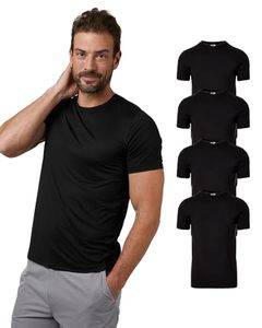 เสื้อยิมไซส์ US ผ้าโพลีเอสเตอร์ 95% สแปนเด็กซ์ 5% สีพื้น 180 กรัม แห้งเร็ว สกรีนโลโก้ได้ แขนสั้น ทรงเข้ารูป เสื้อผ้าออกกำลังกายผู้ชาย ฟิตเนส - Product Image 1