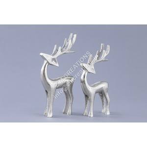 Moderno Juego de Ciervos Artesanal, Escultura de Reno con Astas de Aluminio, Decoración Navideña, Adornos Plateados Hechos a Mano para Mesa - Product Image 1