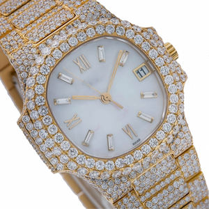 Reloj de cuarzo moissanita de alta calidad con corte brillante, caja acrílica, correa de acero inoxidable con incrustaciones de piedras, joyería hip hop para hombre. - Product Image 4