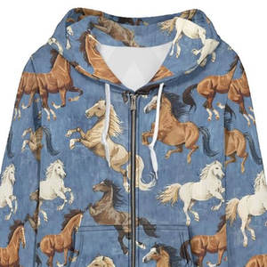 Sudadera con Capucha para Mujer, Diseño de Caballo Azul en Estampado Terry Premium, Cierre Frontal con Cremallera, Manga Larga, Estilo Casual Moderno - Product Image 6