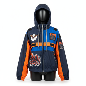 <b>Women</b> <b>Windbreaker</b> <b>Jacket</b> Nylon Polyester Fabric Blue Orange Panel Custom Logo Patch Embroidery <b>Windbreaker</b> <b>Jacket</b> For <b>Women</b> - Product Image 5