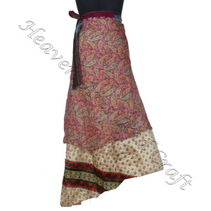 กระโปรงผ้าไหมส่าหรีสำหรับปาร์ตี้ใหม่กระโปรงห่อส่าหรีผ้าไหมแบบกลับด้านได้กำหนดความยาวได้เองกระโปรงห่อวิเศษแบบอินเดียหลายชั้น - Product Image 3