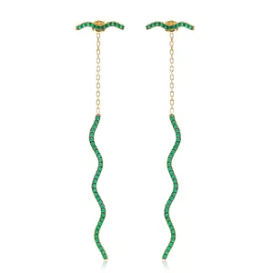 Thin Pave Bar Wavy Long <b>Earring</b> Handcrafted 925 Sterling <b>Silver</b> Turquoise <b>Wedding</b> & Party <b>Earrings</b> for Women Theia <b>Silver</b> - Product Image 2