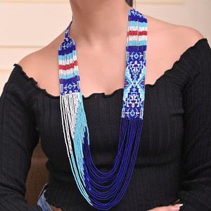 Joyería étnica de plata para bodas Artesanías de calidad Collar de cuentas de semillas de varios largos con cuello en V de perlas para mujeres y hombres - Product Image 1