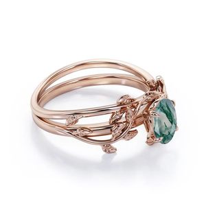 Anillo de Compromiso Personalizado con Grabado de Hoja y Enredadera, con Ágata de Musgo Ovalada de 1 Quilate y Moissanita en Oro Blanco - Product Image 5