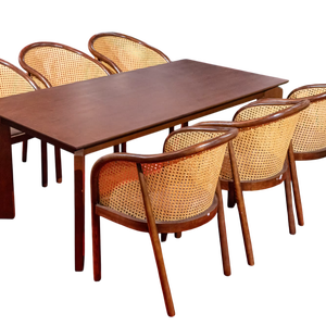 Juego de comedor Michelin de 6 piezas con respaldo de sillas de ratán y madera de Fresno marrón para el comedor - Product Image 1