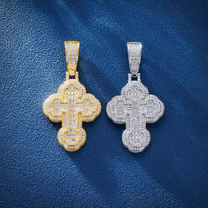 PJ Iced Out Baguette Orthodoxe Croix Pendentif Collier Or Argent Multi Coupe Hip Hop Religieux Hommes Moissanite pour Certifié - Product Image 1