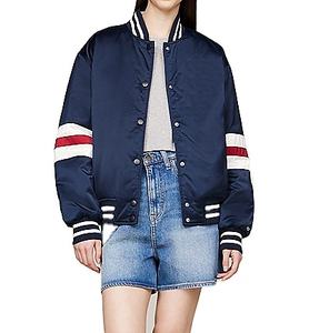 แจ็กเก็ตเบสบอลผ้าซาตินสำหรับผู้หญิงแจ็กเก็ตเบสบอลสีพื้นแขนเสื้อแจ็คเก็ตบอมเบอร์สำหรับฤดูหนาว - Product Image 2