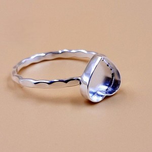Bonne qualité coeur forme lunette tasse anneau 925 en argent Sterling martelé bande blanc anneau réglage bijoux à bricoler soi-même fournitures en gros JGJ - Product Image 2