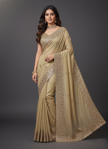 ผ้าซารีไหมเนื้อกรุบกรอบยาวคลุมพื้น ดีไซน์พิเศษจาก D FASHION GURU ประดับเลื่อม Katdana อย่างหรูหรา สไตล์บอลลีวูด แห้งเร็ว ผลิตอย่างประณีต - Product Image 2