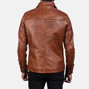 High Quality Customizable Stand Collar Brown <b>Leather</b> <b>Jacket</b> Professional Manufacture Casual Winter Wear Wholesale - Product Image 5