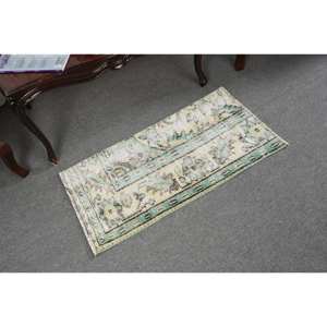 Classique Beige Vert 1.5 X 2.9ft Laine Aubusson Design Salon Tapis Patchwork Rectangle Buffet Tapis Latex Tapis Turc - Product Image 2