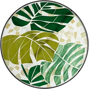 Metal with Mosaic Round Accent Table Green plaid design Top <b>plant</b> stand for Indoor and Outdoor - Product Image 6