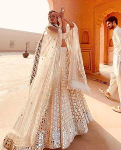 Robe de soirée de mariage Exclusive de haute qualité, couleur blanche, Georgette, miroir en aluminium, travail, Lehenga, Choli, grossiste fournisseur de Surat - Product Image 4