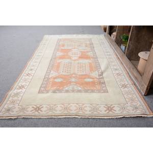 Tapis turc vintage 3.9x7.1ft Orange Beige tissage plat laine Patchwork motif pour salon couloir décorations support en Latex - Product Image 3