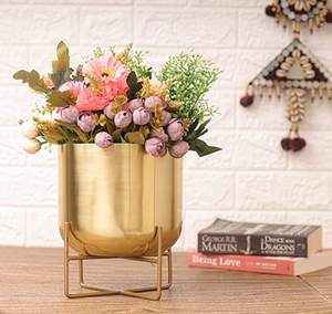 Pot de fleurs rond en laiton poli avec support décor à la maison élégant avec des jardinières de fleurs de jardin en lingot de laiton - Product Image 2