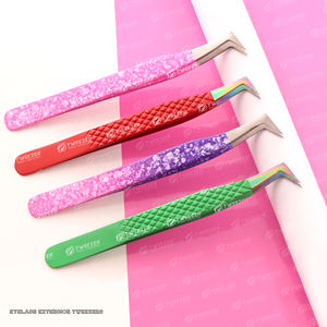 Pince à cils en forme de coeur à paillettes de couleur forte poignée pince à épiler d'extension de cils en acier inoxydable japonais solide - Product Image 1