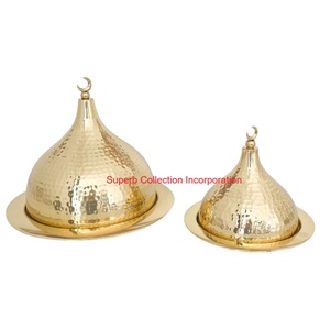 Plato para servir comida árabe de acero inoxidable chapado en oro de lujo con tapa martillada, cuenco decorativo para dátiles, frutas secas y postres - Product Image 6