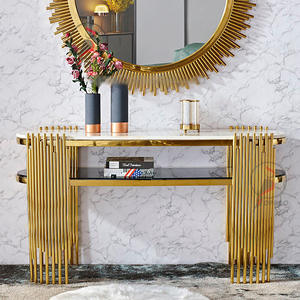 Table console de luxe légère en acier inoxydable, titane et or avec miroir en verre trempé pour le salon de l'hôtel et les lunettes de soleil - Product Image 4