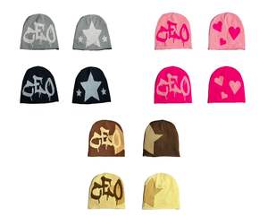 Bonnets femmes hommes Couple chapeaux chauds Double face impression Bonnet laine Skullies capuches dame tricoté chapeaux à la mode lettre personnalisable - Product Image 1