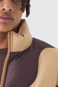 Latest Design Custom Logo Abstract Quilted Funnel Neck Puffer <b>Jacket</b> In Brown Windbreaker Quilted Down Caot Bubble <b>Men's</b> <b>Jackets</b> - Product Image 5