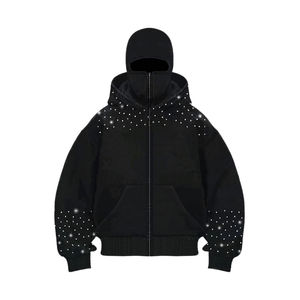 High Quality Men's <b>Short</b>-<b>Sleeved</b> <b>Hoodies</b> with Rhinestones Latest Fashion Lightweight Winter Season Adjustable Rate - Product Image 2