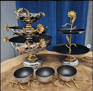 Bol en métal argenté et doré Thème floral pour fruits et ornement Bol en métal pour décoration de table et de salon Bol décoratif en métal - Product Image 6