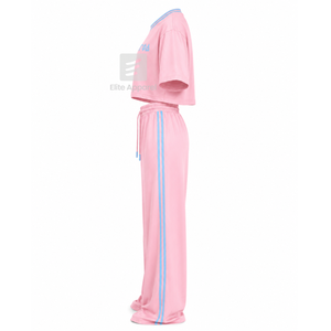 Conjunto Deportivo Transpirable Personalizado de la Hermandad Gamma Phi Delta con Logotipo Sublimado en la Parte Delantera, Azul Cielo y Rosa, Manga Corta para Mujer - Product Image 4