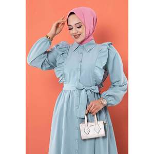 Robe Hijab Détaillée à Volants Bleu Glace - Product Image 4