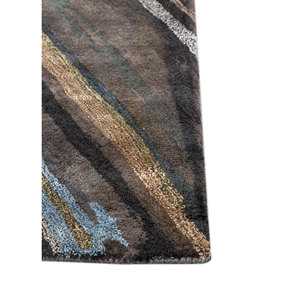 พรมทอมือลายพิมพ์นามธรรม Genesis Tra-13529 ทำจากขนสัตว์และใยวิสโคส สีเทาและสีดำ สำหรับใช้ในบ้าน - Product Image 4