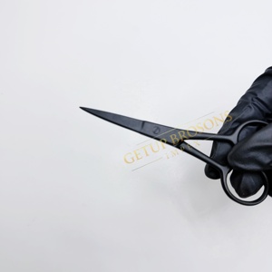 Ciseaux de coiffure professionnels en acier inoxydable, finition noire mate, pour coupe droite, dégradé et frange, manche long 6H - Product Image 2