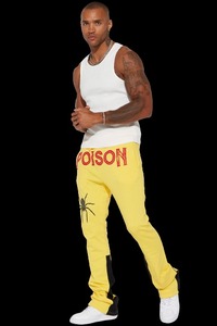 Most Comfortable Men's Flared Sweatpants 290 GSM Yellow Fleece Casual Style with Custom Printing Fabric Material <b>Stacked</b> Design - Product Image 6