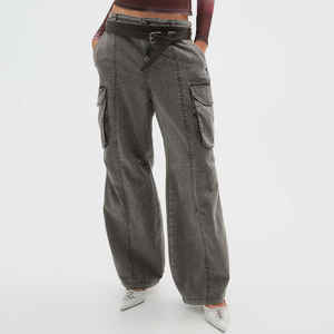 Pantalon baggy en denim délavé foncé pour femmes High Street Style OEM Design Jambes larges Vêtements décontractés avec taille de pantalon - Product Image 4