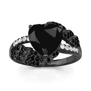 Jeulia Rose Gold Plated Sterling Silver <b>Black</b> Heart Wings Promise <b>Ring</b> - Product Image 2