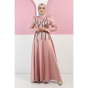 Vestido de Noche de Satén ElbiseStone Romántico con Cuello Halter, Corte A, Largo Maxi hasta el Suelo, con Encaje y Patrón Pintado, Tejido de Punto Sencillo - Product Image 1