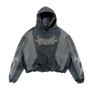 Sweats à capuche vintage unisexe 100% coton personnalisés de haute qualité impression numérique patch de broderie épais à capuche hiver approprié - Product Image 2