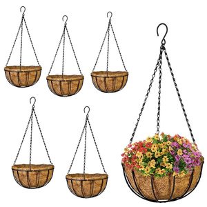 Cestas colgantes de metal negro de fibra de coco de 6x30cm para jardines al aire libre, balcones, decoraciones de plantas - Product Image 1