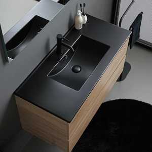 Meuble de salle de bain en chêne de 100 cm avec lavabo noir mat et miroir, lampe Belize - Ensembles de salle de bain élégants - Product Image 3