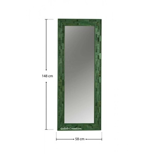 Mid Century Modern Rectangle Large Size Green Wooden Wall <b>Mirror</b> <b>Frame</b> With 3D Design - Product Image 3