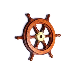 Modèle d'horloge en bois de roue de bateau de pirate maritime vintage artisanat par capitaine technique polie cadeau de noël pour la décoration intérieure - Product Image 1