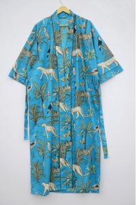 Bata de baño estampada con bloque de mano Floral bohemio para mujer 100% algodón Maxi vestido estilo Kimono libre térmico verano ropa de playa tejida - Product Image 2