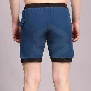 Short de sport double épaisseur personnalisé grande taille pour homme respirant High Street coupe ample taille élastique motif solide vente en ligne - Product Image 5