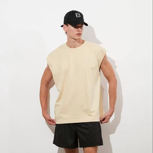 Personalizado al por mayor de los hombres Streetwear 100% algodón de gran tamaño personalizado GSM camiseta de alta calidad cosido en blanco diseño Beige - Product Image 1