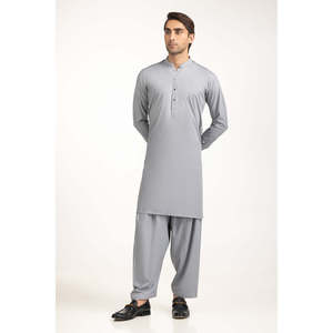 Salwar Kameez gris clair pour homme, élégant, brodé, sans plis, en tissu mélangé, tenue ethnique pakistanaise, vêtement décontracté, Sherwani - Product Image 6