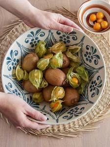 แผ่นรองจานและที่รองจานทำด้วยมือสไตล์โบฮีเมียนสำหรับตกแต่งโต๊ะทานข้าวหญ้าทะเลสีดำทรงกลม - Product Image 6